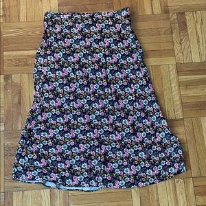 LOFT Black Floral A-Line Skirt